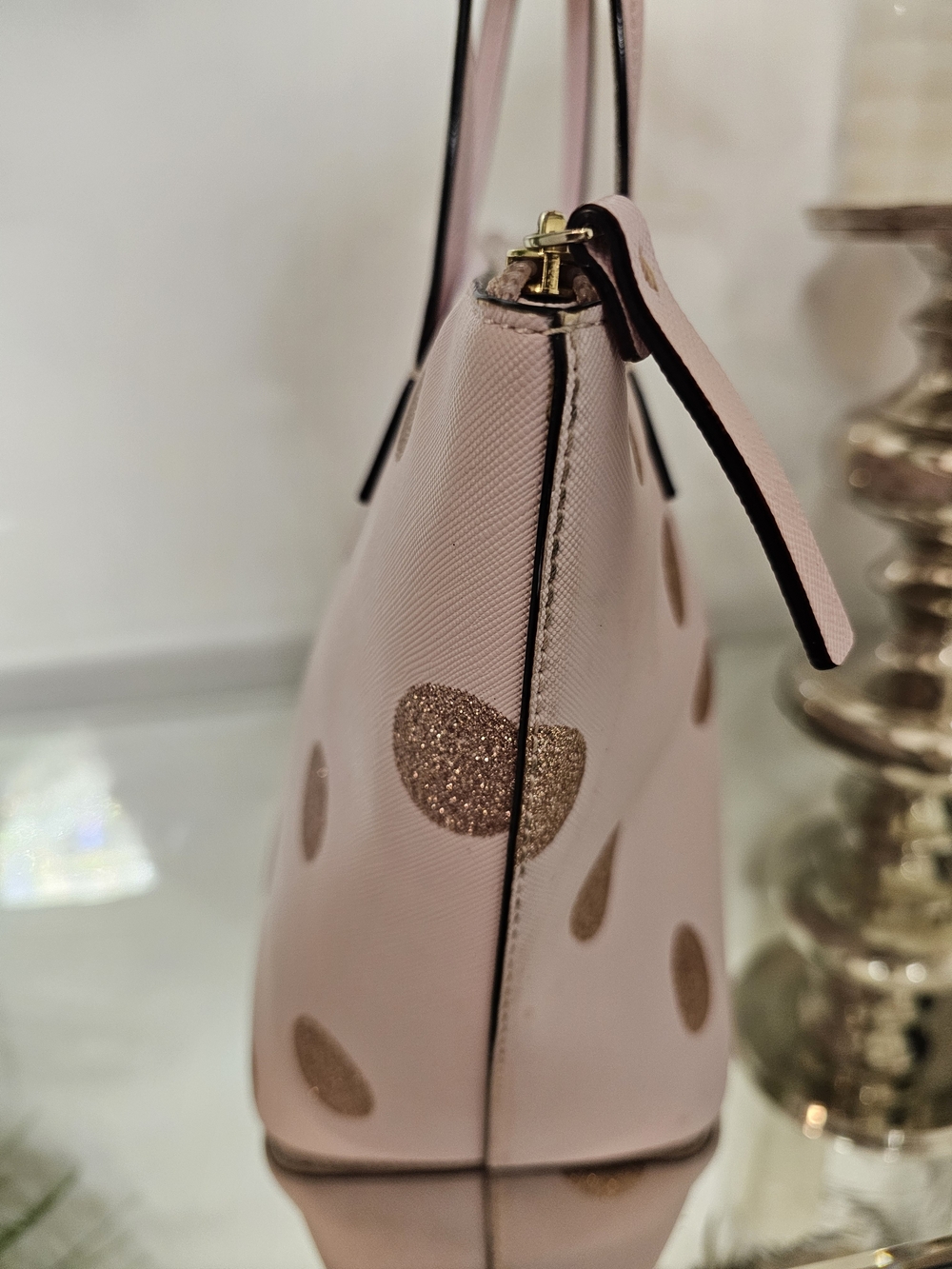 kate spade Pink Tote with Gold Glitter Polka Dots - Picture 2 of 4